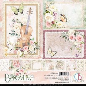 8x8&quot; Blooming Flower Paper Pad Ciao Bella Scrapbook Paper Set, Card Making Collage, Junk Journal Mixed Media DIY Paper Craft Supplies CBH066