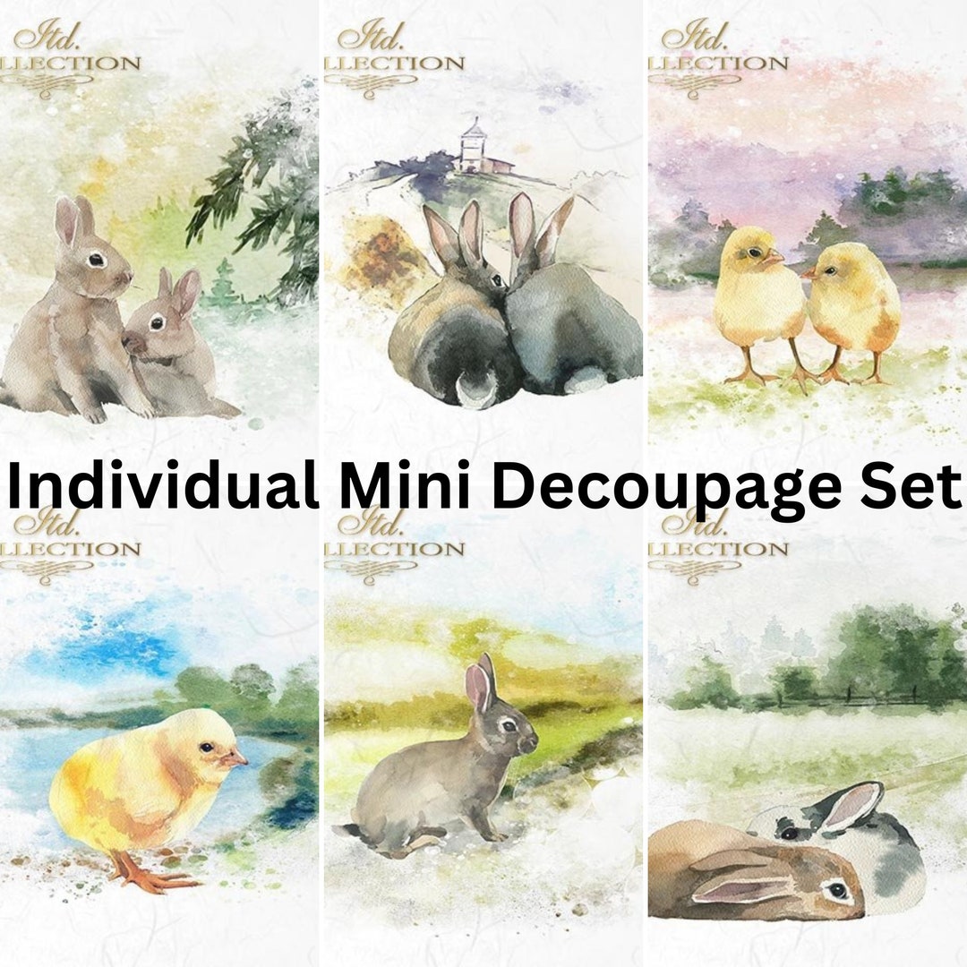 6 Mini Bunny Rice Paper Set ITD Collection Duck Decoupage Paper RSM 037 ...