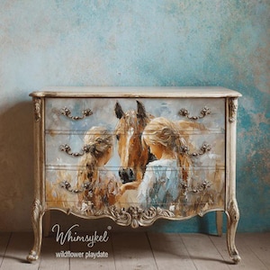 29x21&quot; Large Decoupage Tissue Paper,  Wildflower Playdate Horse Decoupage Paper from Whimsykel Designs 18lb paper, DIY furniture canvas art