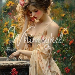 21x29&quot; Large Decoupage Tissue Paper, Rosewater Fountain Lady Decoupage Paper, Whimsykel Designs, 18lb paper DIY furniture, canvas art