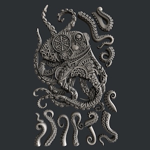 Ornate Octopus Mold Zuri Mold Silicone Mould Zuri Mold 3D Mold Clay Mould Sea Ocean Steampunk Mold