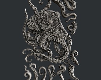 Ornate Octopus Mold Zuri Mold Silicone Mould Zuri Mold 3D Mold Clay Mould Sea Ocean Steampunk Mold