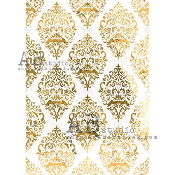 Royal Damask Gilded Gold Decoupage Paper for DIY craft, junk journal, paper crafting, card making, mixed media, scrapbooking paper No. 0195