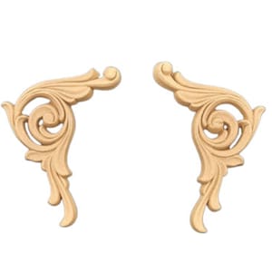 Pair of Corner Scroll Appliques, 1.97&quot; x 3.35&quot;, iFlex Wood Products 2652, Heat Bendable Molding Furniture Molds, DIY Scrapbook, Mixed Media