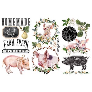 May include: A set of watercolor illustrations featuring pigs, floral wreaths, and chalkboard signs with text that reads "Homemade", "Eat Organic", "Farm Fresh", "Farmer's Market", and "Syl. Eat. Laugh".