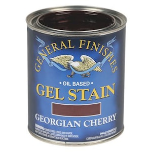 May include: A can of General Finishes oil-based gel stain in the color Georgian Cherry.