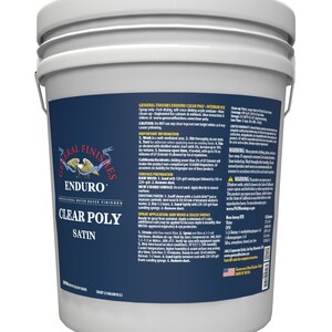 May include: A gallon bucket of General Finishes Enduro Clear Poly Satin water-based finish for interior use. The label features the product name, brand, and instructions for use.