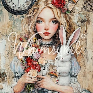21x29&quot; Large Decoupage Tissue Paper,  Allison Wonderland Decoupage Paper, Whimsykel Designs, 18lb paper DIY furniture, canvas art, Collage