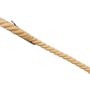 May include: A close-up of a beige rope trim molding. The molding is twisted and has a textured surface.