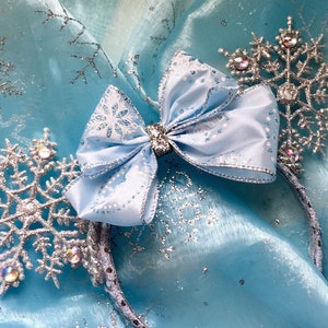 Choice of Plastic Headband or Stretch Elastic.Lowest Mouse Ears, Elsa, Headband, Hair Accessories, Snowflake Headband, Ice Blue Snowflake