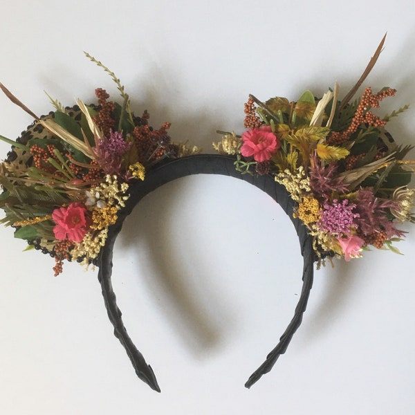 Choice of Plastic Headband or Black Stretch Elastic. African Jungle Headband Dry Brush, Morning on the Savannah with a splash of pink.