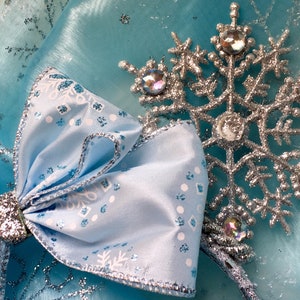 Choice of Plastic Headband or Stretch Elastic.Lowest Mouse Ears, Elsa, Headband, Hair Accessories, Snowflake Headband, Ice Blue Snowflake image 5