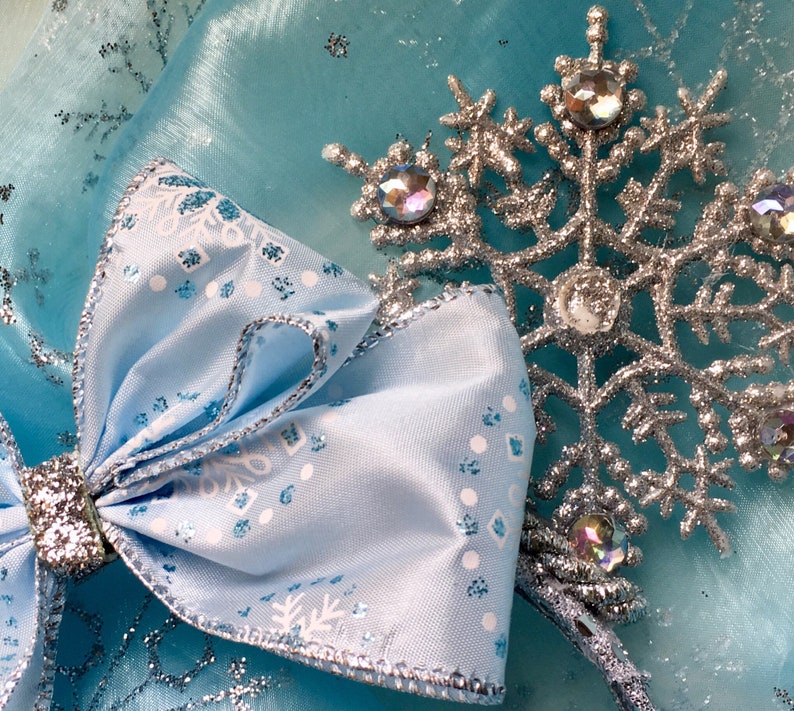 Choice of Plastic Headband or Stretch Elastic.Lowest Mouse Ears, Elsa, Headband, Hair Accessories, Snowflake Headband, Ice Blue Snowflake image 5