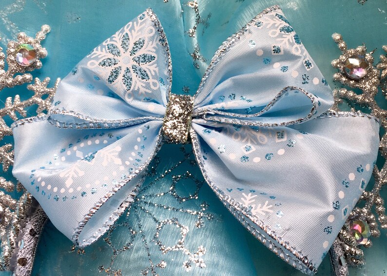 Choice of Plastic Headband or Stretch Elastic.Lowest Mouse Ears, Elsa, Headband, Hair Accessories, Snowflake Headband, Ice Blue Snowflake image 4