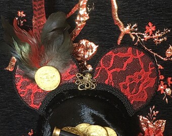 Choice of Plastic Headband or Stretch Elastic.Red and Gold Pirate Inspired Ears, Pirates Ears