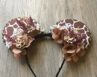 Choice of Plastic Headband or Stretch Elastic.Lowest Mouse Ears, Lowest Headband, Headband Hair Accessories,  Home of the Jungle giraffe