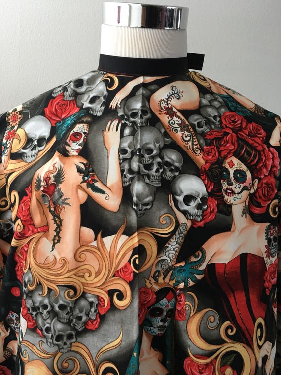Sugar Skulls And Roses Barber Cape Hair Cutting Cape Etsy