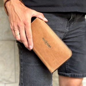 Cartera larga de cuero, Bolsos de cuero real, Clutch para hombre, Clutch de cuero para hombre, clutch para hombre, bolso clutch para hombre, bolso clutch para hombre, billetera de cuero