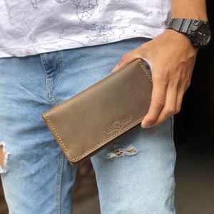 Monedero de muñeca de cuero, bolso de pulsera, cartera de cuero larga, embrague de cuero para hombre, cartera de cuero para hombre, bolso de embrague para hombre (Washington)