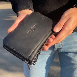 Clutch para hombre, Bolsos de cuero real, Cartera de cuero larga, clutch para hombre, Clutch de cuero para hombre, Bolso clutch para hombre, Monedero de billetera de muñeca de cuero