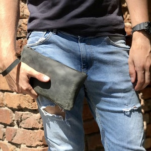 Bolso de muñeca, Embrague, Monedero de muñeca de cuero, Monedero de pulsera, Cartera de cuero larga, Embrague de cuero para hombre, Cartera de cuero con cremallera (Baltimore)