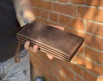 Bolsos de cuero real, Cartera de cuero larga, Embrague de cuero para hombres, Embrague para hombres, bolso de embrague para hombres, Bolso de embrague para hombres, Monedero de billetera de muñeca de cuero
