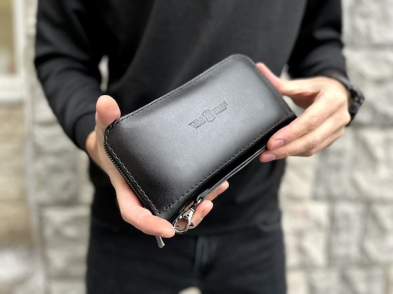 Zipped Leather Wallet Men's Clutch Bag Leather Wrist 