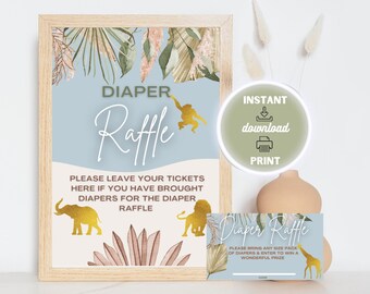 Wild One Boho Chic theme Diaper Raffle Sign with Invitation cards/slips , Wild One  on the way Safari Baby Shower