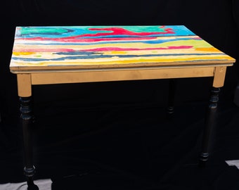 DINING / DESK watercolor painting TABLE--three snowboards table top clear coat