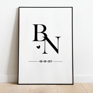Jubiläumsdruck | Personalisiertes Poster | Paar Initialen mit Herz | Pärchen Druck | Valentinstag Geschenk | Freundin Geschenk | Hochzeitsgeschenk