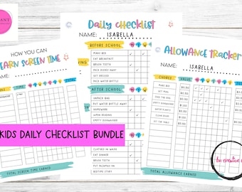 Chore Chart for Kids Bundle | Kids Allowance Tracker | Editable Daily Checklist | 3 Files Included | Instant Download