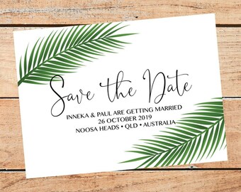 Personalised Save the Date Cards | Wedding | Ferns | Printable | Boho | Natural | Beach | Printable | DIY Wedding | Minimalistic