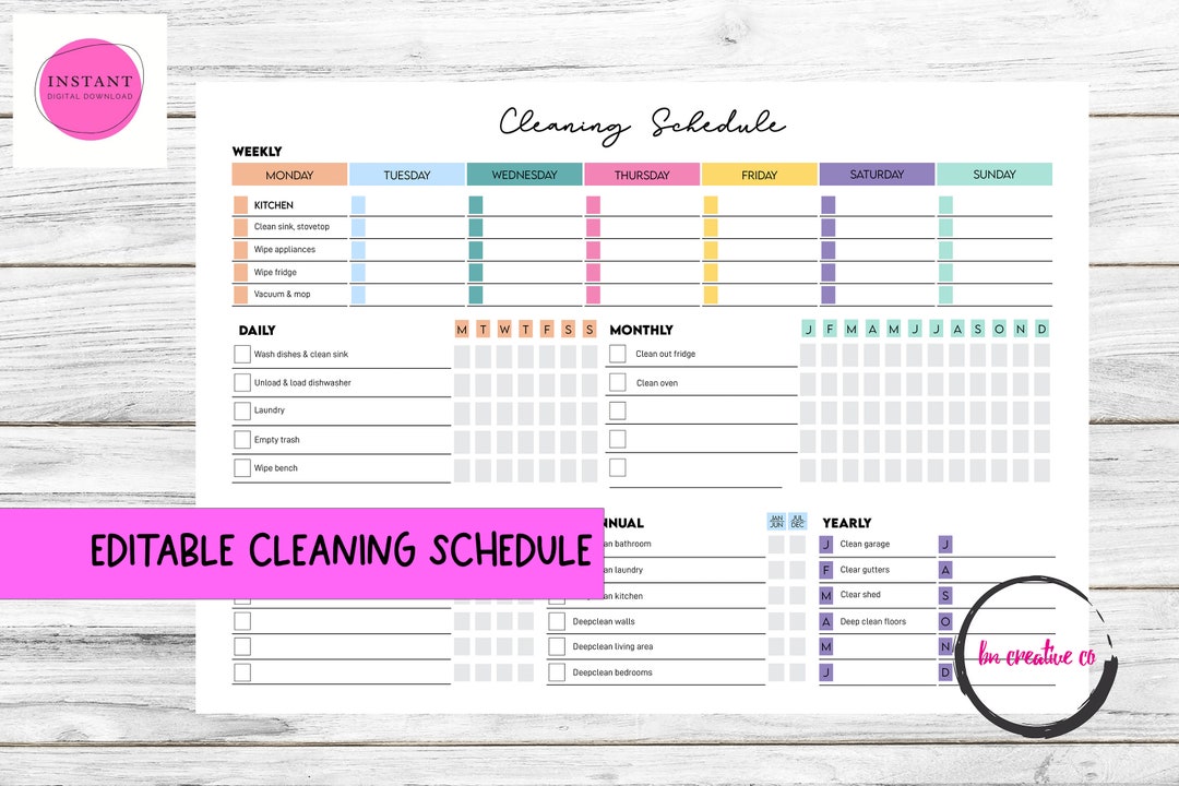 Editable Cleaning Schedule | Printable PDF | ADHD Cleaning Weekly ...