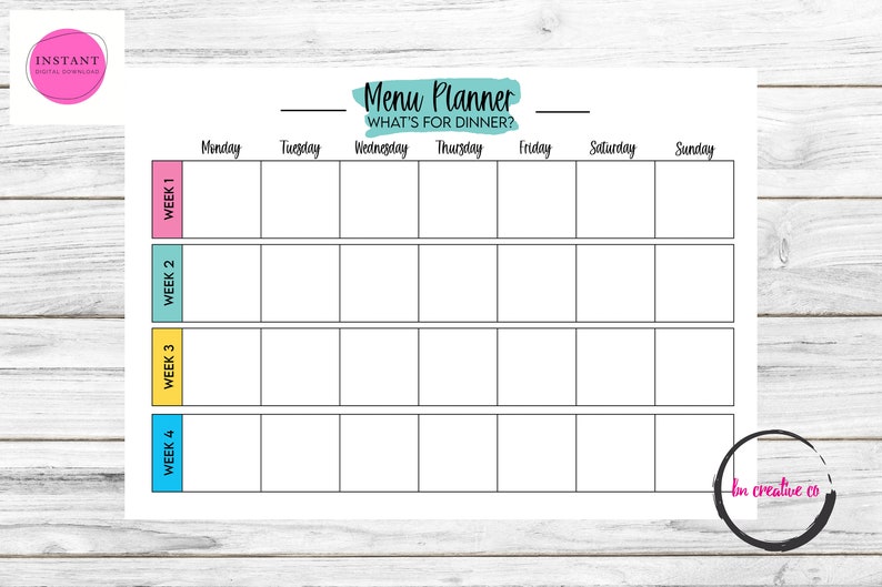 Household Menu.pdf Printable Family Menu | Weekly Meal List | Fridge Forecast | What's for ...