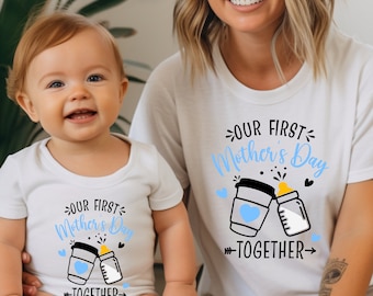 Our First Mother's Day 2024 Matching Outfits Blue | Personalised Mother's Day Gift | 1st Mother's Day Gift Mummy & Me T Shirts Mums Day Gift