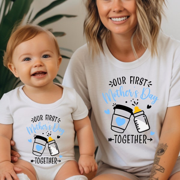 Our First Mother's Day 2024 Matching Outfits Blue | Personalised Mother's Day Gift | 1st Mother's Day Gift Mummy & Me T Shirts Mums Day Gift