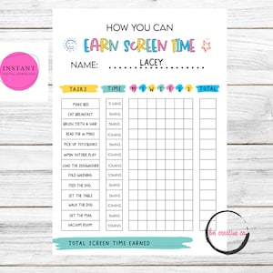 Kids Screen Time Checklist | Editable Chore Chart for Kids | Screen Time Chart | Screen Time Tracker | Printable Chore Checklist
