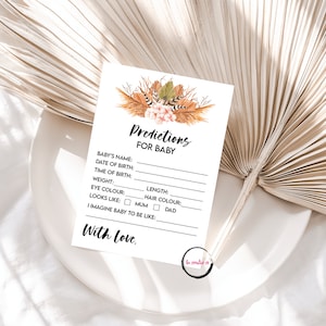 Baby Shower Game Cards | Printed Set of 10 x Baby Prediction Cards | 14X10cm | Unisex Boho Floral Theme