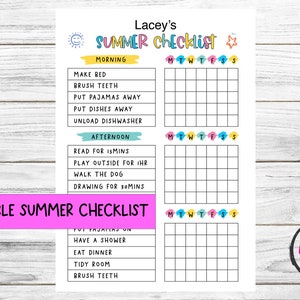 Summer Checklist for Kids | Printable Daily Summer Routine | Kids Responsibility Chart |To Do list | Chore Chart | Summer Planner Editable