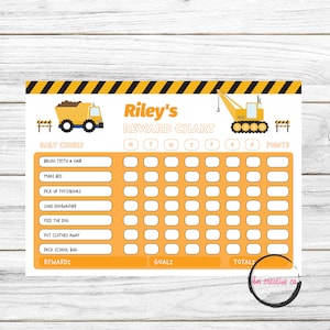 Kids Construction Reward Chart | Editable Boys Behaviour Chart | Kids ...
