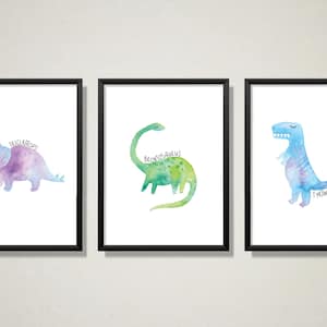 Dinosaur nursery prints | Set of 3 | Digital Download | Watercolour | T Rex | Kids Print | Printable