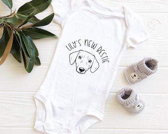 Pregnancy Reveal | Dogs New Bestie Bodysuit| Cute baby reveal | Baby Announcement | Protected By Dog Bodysuit