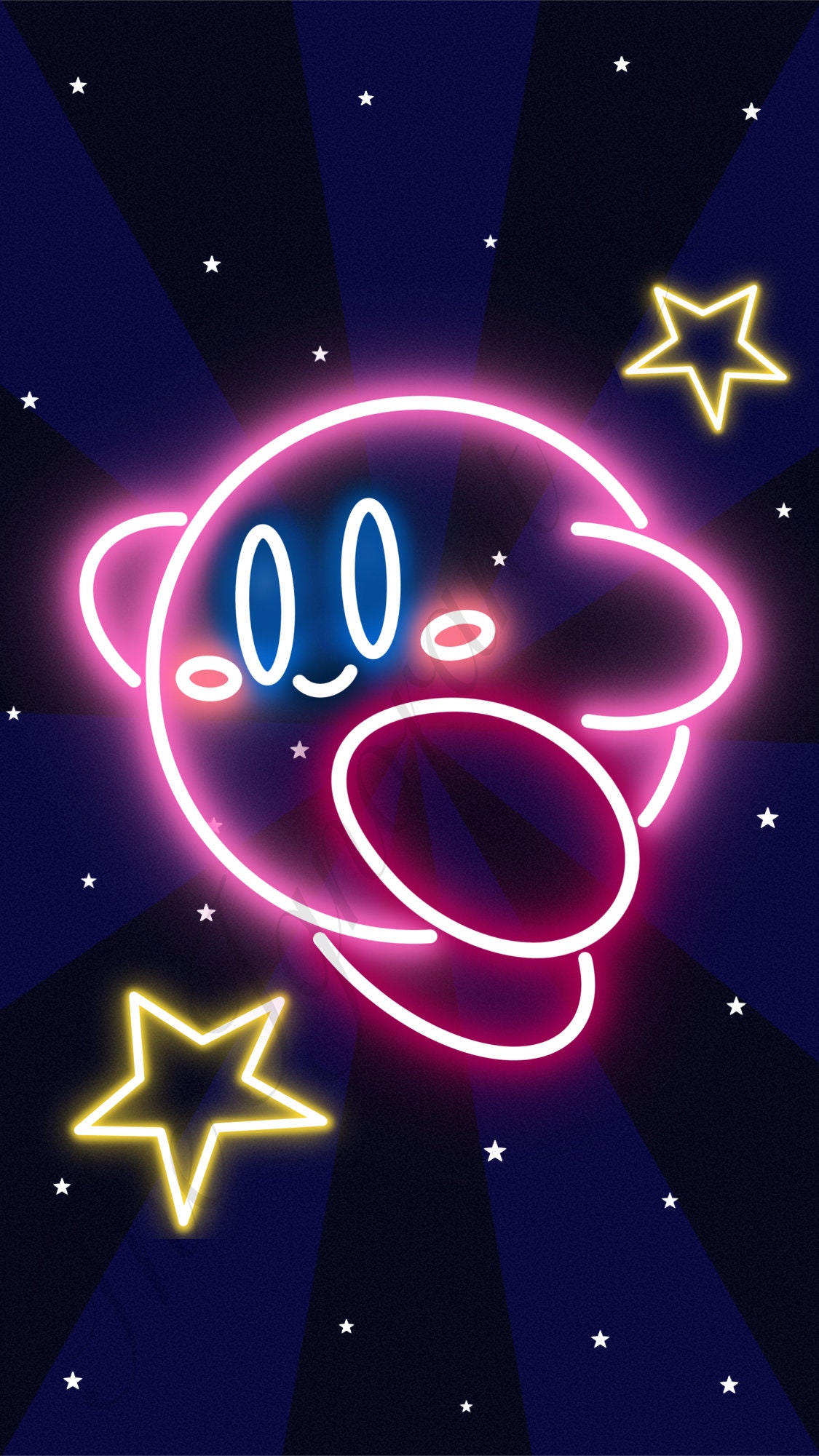 Neon Light Kirby iPhone Android Wallpaper Digital Download 