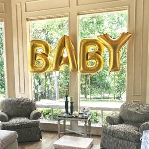 Jumbo BABY 40" Letter Gold And Silver Giant Balloons Big Silver Balloons- Baby Balloon Letters-Baby Shower
