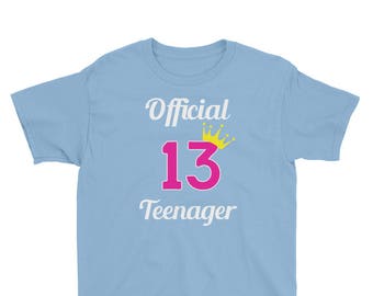Youth Girls 13th Birthday Official Teenager T-Shirt / Cute Teen Girl Shirt / Birthday Shirt for Teenagers / Princess Pink Birthday Tee