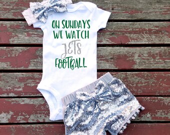 On Sundays We Watch Jets Football Bodysuit New York Sparkle Training Camp Champs Super Bowl Toddler Baby Baby Shower