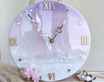 Silent Beach clock, Personalized wall clock, Housewarming gift first home, Pink resin wall clock, Resin wave art, Epoxy ocean resin wall art