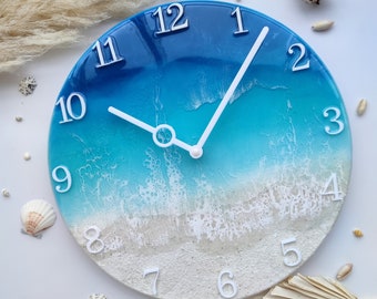 Resin ocean clock, Coastal clock, Ocean inspired style, Beach clocks for wall, Housewarming gift first home, Beachy room decor