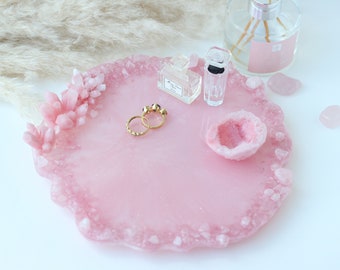 Rose Quartz Resin Tray Pink Perfume Tray For Dresser Crystal Vanity Display Home Decor Gift For Her Catchall Tray Best Friend Birthday Gift