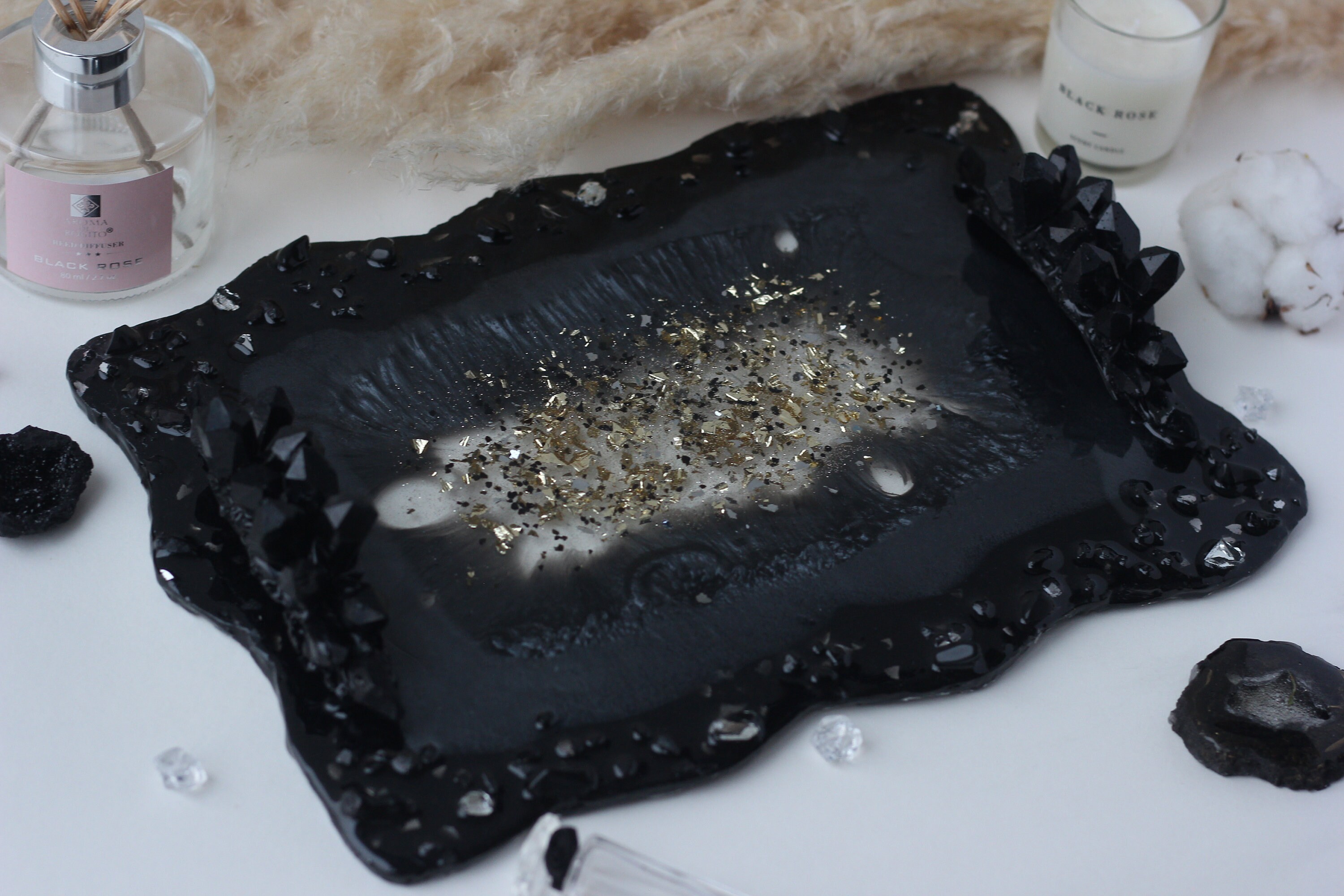 Perfume tray with crystal handles Black and gold Jewelry Etsy